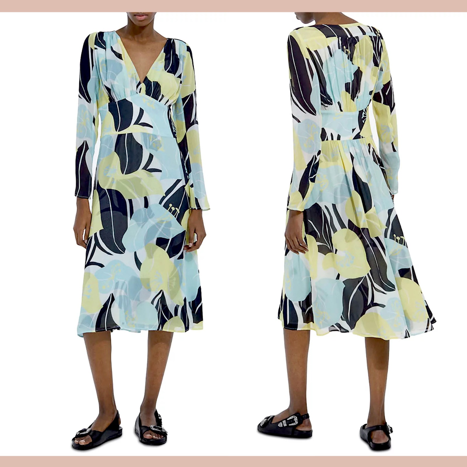 Nwi $375 The Kooples [ Size 1 ] Hibiscus V Neck Empire Waist Midi Dress #U1550
